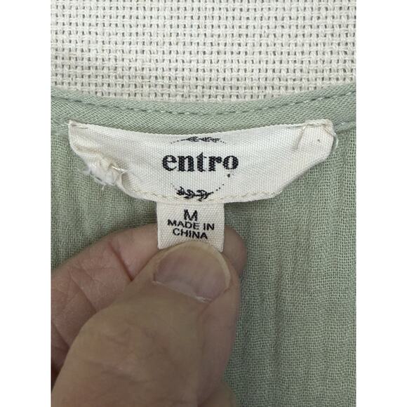 Entro Women's Blouse Sz M Button Up Long Sleeves Green Classic Casual - Picture 8 of 12